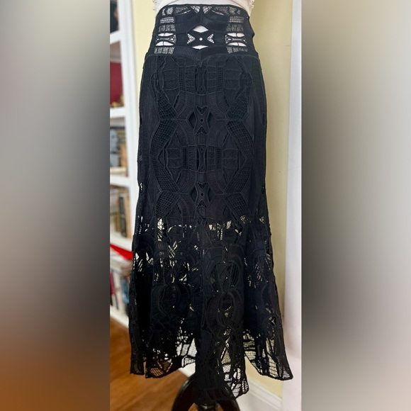 Jonathan Simkhai Dresses & Skirts - Jonathan Simkhai Skirt Black Corded Cutout Linear Godet Trumpet Lace Whimsigoth
